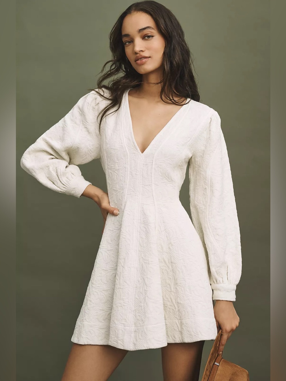 Anthropologie Pilcro Long-Sleeve V-Neck Textured Mini Dress